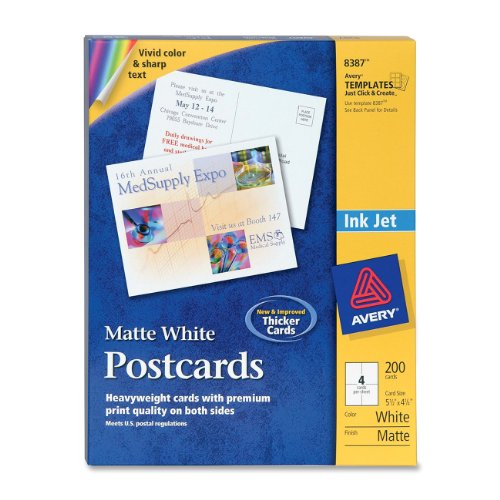 0804993349906 - AVERY POSTCARDS FOR INKJET PRINTERS, MATTE, 5.5 X 4.25 INCHES, WHITE, BOX OF 200