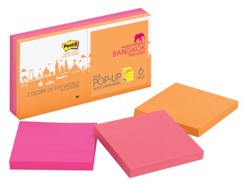 0804993540440 - POST-IT SUPER STICKY POP-UP NOTES, COLORS OF THE WORLD COLLECTION, 3 IN X 3 IN, BANGKOK COLLECTION (R330-6SSBGK)