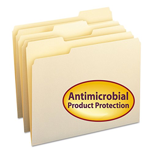 0804993642304 - SMEAD 10338 ANTIMICROBIAL ONE-PLY FILE FOLDERS, 1/3 CUT TOP TAB, LETTER, MANILA, 100/BOX