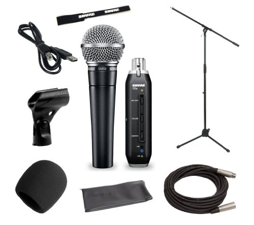 8052322897914 - SHURE HOME RECORDING STUDIO START-UP KIT WITH SHURE SM58 VOCAL MICROPHONE, SHURE X2U XLR-TO-USB AUDIO INTERFACE, 20-FOOT XLR CABLE, BOOM STAND, WINDSCREEN, AND A25D MIC CLIP