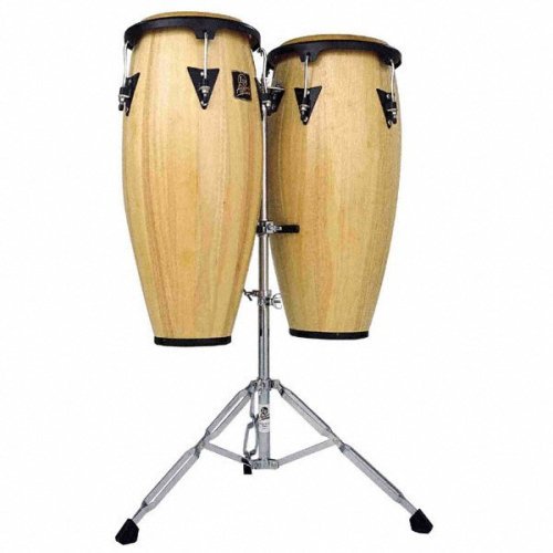 0805232422824 - LATIN PERCUSSION LP ASPIRE WOOD 10 & 11 CONGA SET WITH DOUBLE STAND - RED WOOD