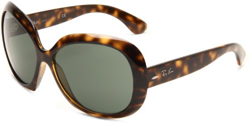 0805289162315 - RAY-BAN WOMEN'S RB4098 NON-POLARIZED JACKIE OHH II SUNGLASSES,TORTOISE FRAME/GREEN SOLID LENS,60 MM