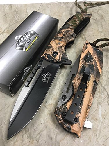 0805319099390 - MASTER USA BALLISTIC ASSISTED OPENING RESCUE DEAD LEAVE CAMO COATED OVER NYLON FIBER HANDLE HUNTING CAMPING TATICAL POCKET KNIFE