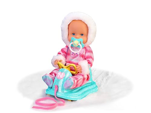 8056379151722 - NENUCO 14 BABY DOLL IN SKI SUIT AND SLEIGH ACCESSSORY ON WHEELS WITH COLOR CHANING NOSE, FOR AGES 2+