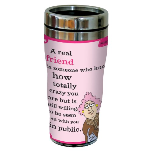 0805866238297 - TREE-FREE GREETINGS SG23829 HILARIOUS AUNTY ACID REAL FRIENDS BY THE BACKLAND STUDIO LTD. 16 OZ SIP 'N GO STAINLESS STEEL LINED TUMBLER