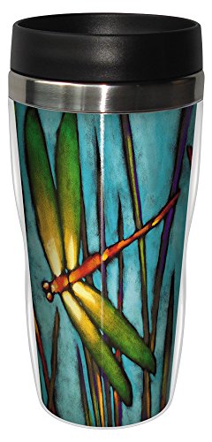 0805866255010 - TREE-FREE GREETINGS 25501 ROBERT ICHTER BEAUTIFUL DRAGONFLY SIP 'N GO STAINLESS LINED TRAVEL MUG, 16-OUNCE