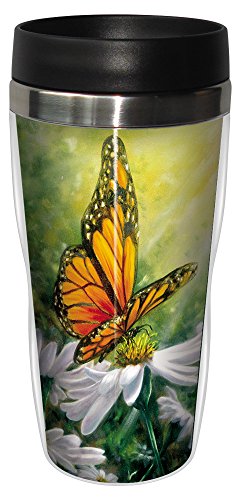 0805866255034 - TREE-FREE GREETINGS 25503 LYNNE PITTARD BUTTERFLY RAYS OF LIGHT SIP 'N GO STAINLESS LINED TRAVEL MUG, 16-OUNCE