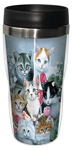 0805866255324 - TREE-FREE GREETINGS 25532 JENNY NEWLAND CAT LOVERS CUDDLY KITTENS SIP 'N GO STAINLESS LINED TRAVEL MUG, 16-OUNCE