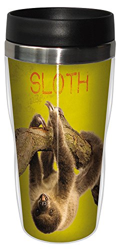 0805866257908 - TREE-FREE GREETINGS 25790 ERIC ISSELEE SLOTH SIP 'N GO STAINLESS LINED TRAVEL MUG, 16-OUNCE