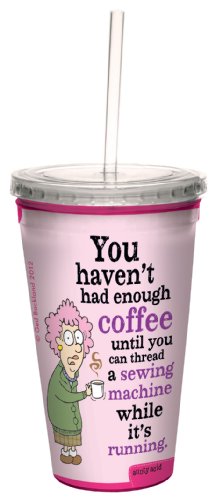 0805866337983 - TREE-FREE GREETINGS CC33798 HILARIOUS AUNTY ACID DOUBLE-WALLED COOL CUP WITH REUSABLE STRAW, SEWING MACHINE, 16-OUNCE