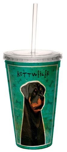 0805866340075 - TREE-FREE GREETINGS CC34007 ROTTWEILER BY JOHN W. GOLDEN ARTFUL TRAVELER DOUBLE-WALLED COOL CUP WITH REUSABLE STRAW, 16-OUNCE