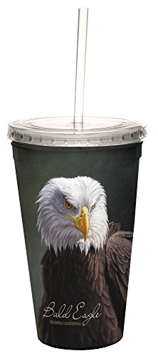 0805866356960 - TREE-FREE GREETINGS 35696 JEREMY PAUL BALD EAGLE DOUBLE-WALLED COOL CUP WITH REUSABLE STRAW, 16-OUNCE