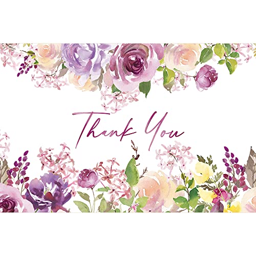 0805866613315 - TREE-FREE GREETINGS THANK YOU CARDS WITH WHITE ENVELOPES FOR WEDDING, BABY SHOWER, GRADUATION, 4X6 INCH, SET OF 12,PURPLE FLORAL WEDDING (TK61331)