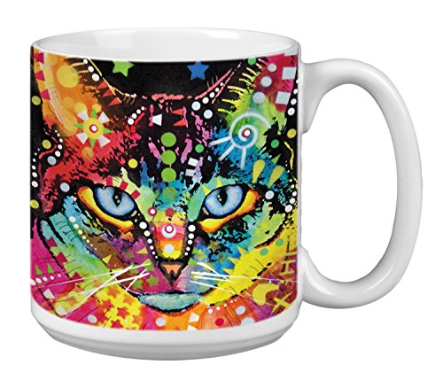 0805866632132 - TREE-FREE GREETINGS EXTRA LARGE 20-OUNCE CERAMIC COFFEE MUG, BEHIND BLUE EYES THEMED DEAN RUSSO CAT ART (XM63213)