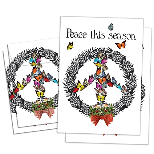 0805866642568 - TREE-FREE GREETINGS CHRISTMAS GREETING CARD 2 PACK WITH MATCHING ENVELOPES, ECO FRIENDLY, MADE IN USA, 100% RECYCLED PAPER, 5 X 7, PEACE WREATH (GT64256)