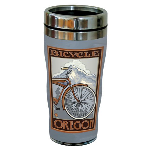 0805866774085 - TREEFREE GREETINGS 77408 OREGON BICYCLE BY PAUL A. LANQUIST VINTAGE ART SIP 'N GO TRAVEL TUMBLER, STAINLESS STEEL, 16-OUNCE, MULTICOLORED