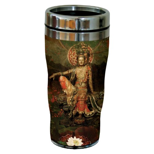 0805866775600 - TREE-FREE GREETINGS 77560 BUDDHIST INSPIRED GREEN GODDESS ART BY DUIRWAIGH GALLERY SIP 'N GO TRAVEL TUMBLER, 16-OUNCE, MULTICOLORED