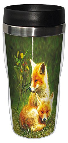 0805866781236 - TREE-FREE GREETINGS 78123 MENNO SCHAEFER FOXES RELAXING SIP 'N GO STAINLESS LINED TRAVEL MUG, 16-OUNCE