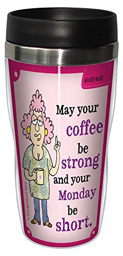 0805866784329 - TREE-FREE GREETINGS 16-OUNCE SIP 'N GO STAINLESS LINED TRAVEL MUG, AUNTY ACID STRONG COFFEE (SG78432)