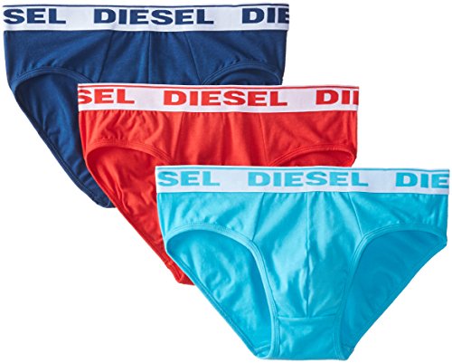 8059966256817 - DIESEL MEN'S 3-PACK ANDRE COTTON STRETCH BRIEFS, RED/TURQUOISE/BLUE, LARGE