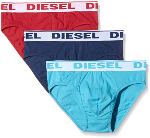 8059966256831 - DIESEL MEN'S 3-PACK ANDRE COTTON STRETCH BRIEFS, RED/TURQUOISE/BLUE, SMALL