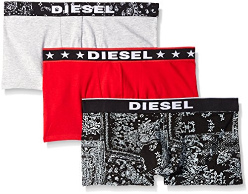 8059966839416 - DIESEL MEN'S 3-PACK SHAWN COTTON STRETCH TRUNK, BLACK/GREY/RED, LARGE
