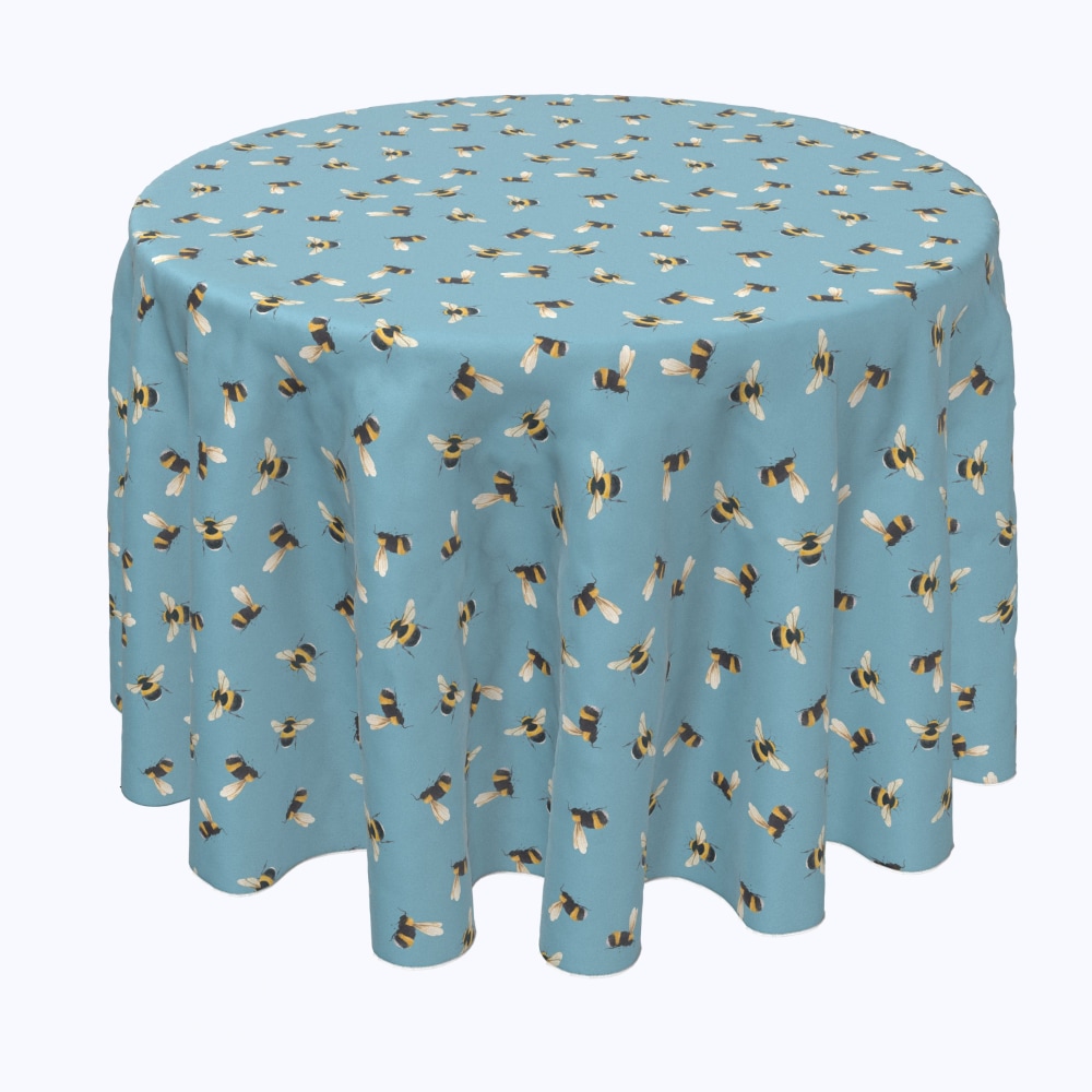0080610277498 - ROUND TABLECLOTH, 100% POLYESTER, 102 ROUND, BUMBLE BEE TOSS BLUE