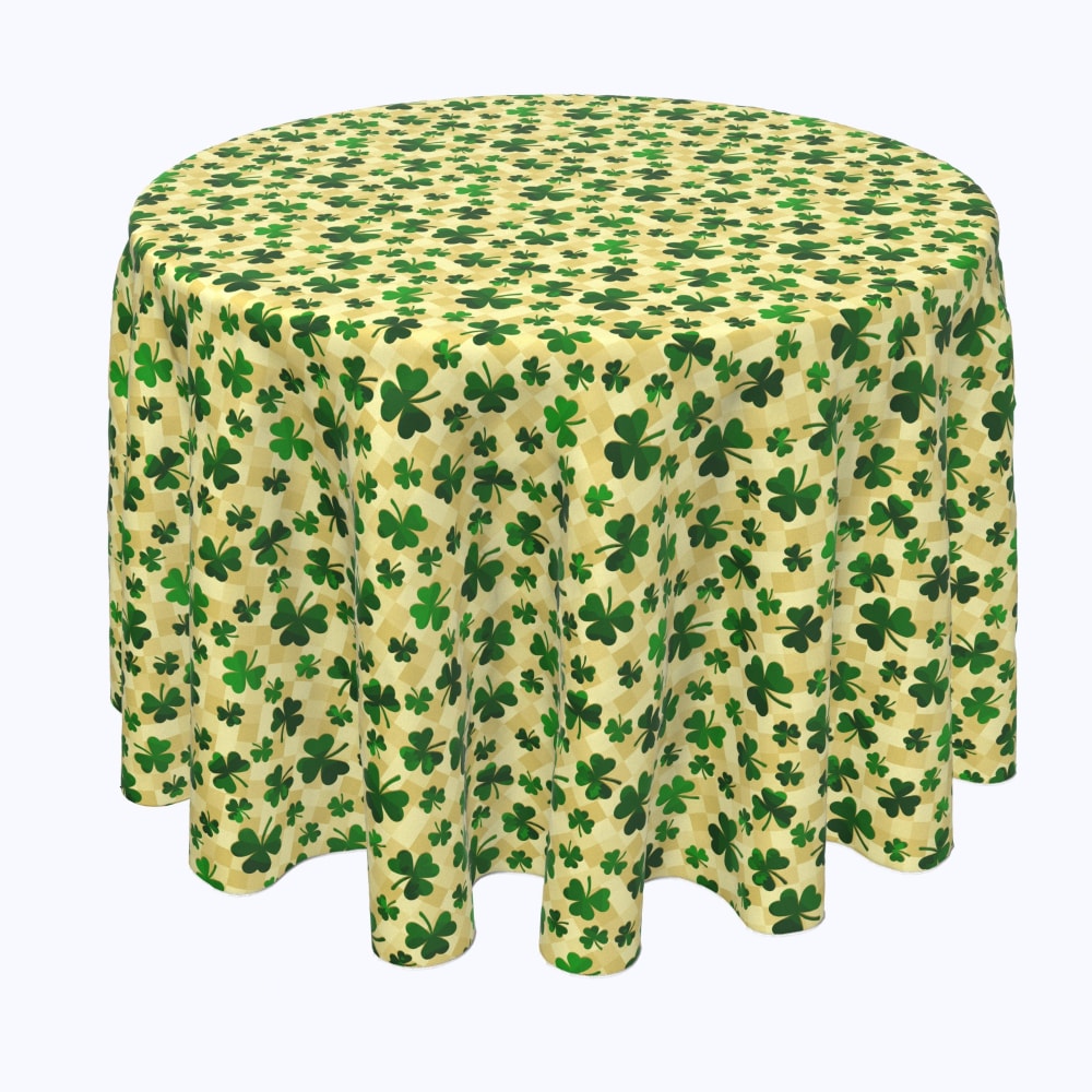 0080610279683 - ROUND TABLECLOTH, 100% POLYESTER, 102 ROUND, CHECKMATE CLOVER SQUARES