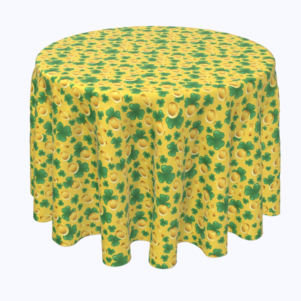 0080610279775 - ROUND TABLECLOTH, 100% POLYESTER, 102 ROUND, FALLING GOLD AND SHAMROCK JOY