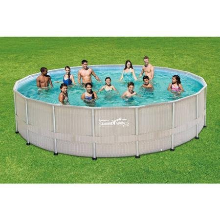 0806374220613 - SUMMER WAVES ELITE 18' X 48 ROUND PREMIUM METAL FRAME WICKER PRINT ABOVE GROUND SWIMMING POOL SET WITH DELUXE ACCESSORY KIT