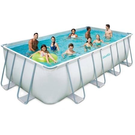 0806374220743 - SUMMER WAVES ELITE 18' X 9' X 48 RECTANGULAR PREMIUM METAL FRAME ABOVE GROUND SWIMMING POOL WITH DELUXE ACCESSORY SET