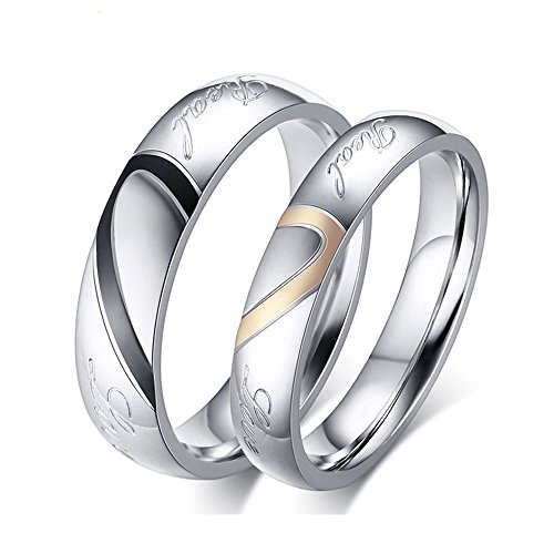 8065866856576 - COUPLE RINGS, BESTOP HIS AND HER TITANIUM STEEL HEART SHAPE MATCHING SET REAL LOVE COUPLES WEDDING BAND (WOMENS RING SIZE 11)
