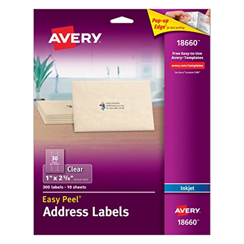 0806791880575 - AVERY EASY PEEL MAILING LABELS FOR INK JET PRINTERS, 1 X 2-5/8 INCHES, CLEAR, PACK OF 300