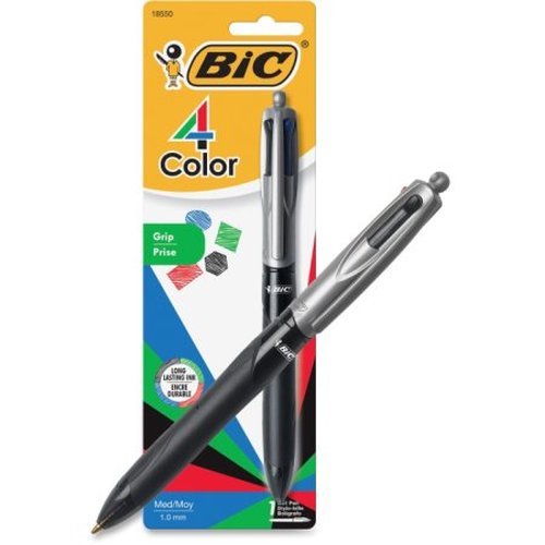 0806791894824 - BIC 4-COLOR GRIP BALL PEN, ASSORTED COLORS, 1CT (MMPGP1-AST)