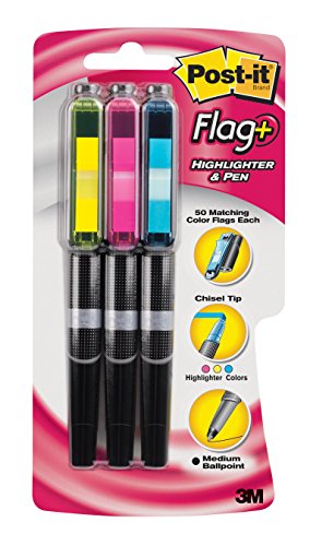 0806792072702 - POST-IT FLAG+ HIGHLIGHTER & PEN, 3-PACK IN YELLOW, BLUE, PINK HIGHLIGHTERS WITH FLAGS, BLACK INK