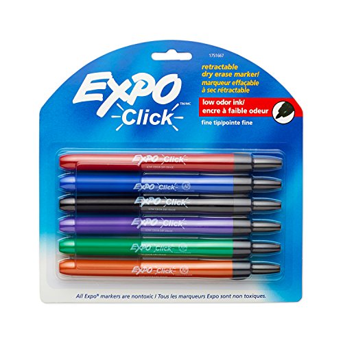 0806792161536 - EXPO CLICK RETRACTABLE LOW-ODOR DRY ERASE MARKERS, FINE POINT, 6-PACK, ASSORTED COLORS