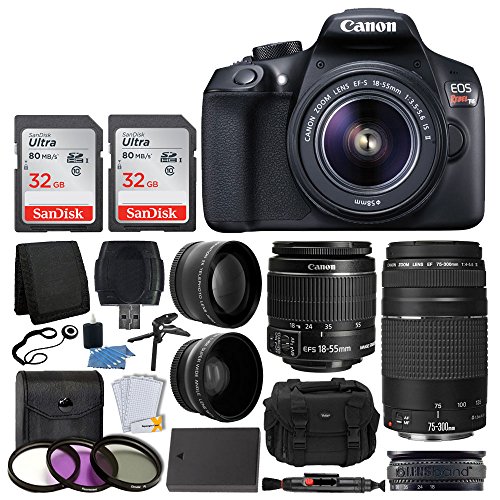 0806802605319 - CANON EOS REBEL T6 DIGITAL SLR CAMERA, 18-55MM EF-S LENS, EF 75-300MM LENS, SANDISK 64GB CARD, TELEPHOTO AND WIDE ANGLE LENS, EXTRA BATTERY, 58MM UV FILTERS, GADGET BAG WITH BUNDLE ACCESSORIES