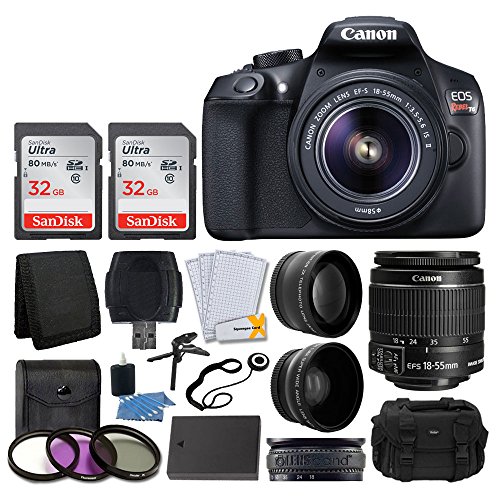 0806802605746 - CANON EOS REBEL T6 DIGITAL SLR CAMERA + CANON EF-S 18-55MM F/3.5-5.6 IS II LENS + SANDISK 64GB CARD + 2X LENS 58MM & WIDE ANGLE LENS + EXTRA BATTERY + 3 PIECE UV FILTERS + GADGET BAG + DELUXE BUNDLE