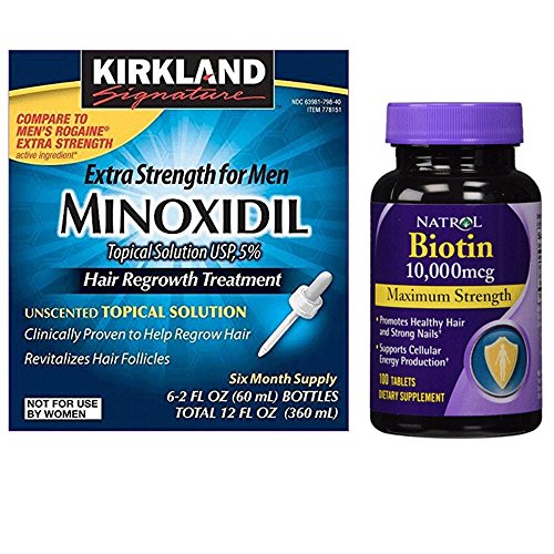 0806802968940 - KIRKLAND MINOXIDIL 5% EXTRA STRENGTH HAIR REGROWTH FOR MEN, 6 MONTH SUPPLY WITH NATROL BIOTIN 10,000 MCG MAXIMUM STRENGTH TABLETS, 100-COUNT