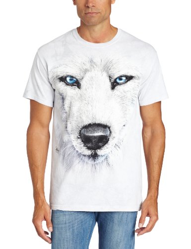 0807158106086 - THE MOUNTAIN MEN'S WHITE WOLF FACE T-SHIRT, GRAY, SMALL