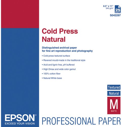 0807320403203 - EPSON COLD PRESS NATURAL TEXTURED MATTE PAPER, 8.5 X 11IN (25 SHEETS)