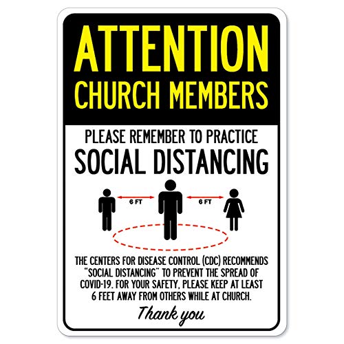 0807330681127 - PUBLIC SAFETY SIGN - ATTENTION CHURCH MEMBERS PRACTICE SOCIAL DISTANCING | PEEL AND STICK WALL GRAPHIC | PROTECT YOUR BUSINESS, MUNICIPALITY, HOME & COLLEAGUES | MADE IN THE USA