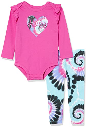 0807421044589 - HURLEY BABY GIRLS LONG SLEEVE BODYSUIT AND LEGGINGS 2-PIECE OUTFIT SET, FUCHSIA/TIE DYE, 9M