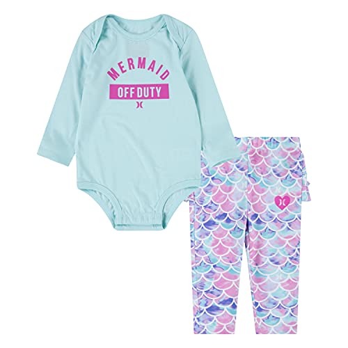 0807421044701 - HURLEY BABY GIRLS LONG SLEEVE BODYSUIT AND LEGGINGS 2-PIECE OUTFIT SET, MINT CANDY, 0/3M