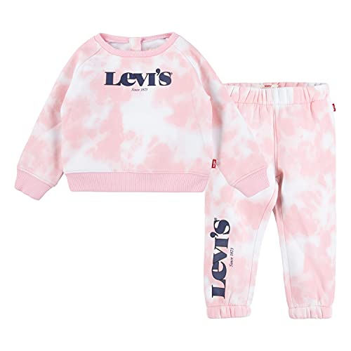 0807421066697 - LEVIS BABY GIRLS CREWNECK SWEATSHIRT AND JOGGERS 2-PIECE OUTFIT SET, ALMOND TIE-DYE, 6M