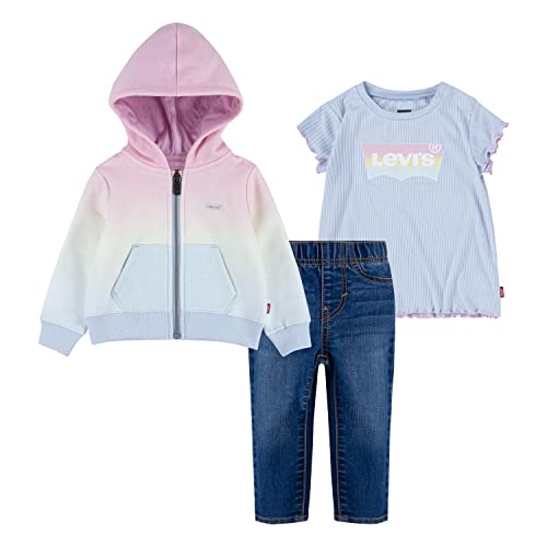 0807421066789 - LEVIS BABY GIRLS GRAPHIC T-SHIRT, HOODIE AND DENIM 3-PIECE OUTFIT SET, PLEIN AIR, 9M