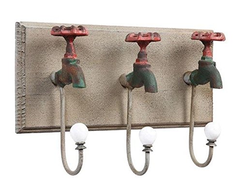 0807472422268 - CREATIVE CO-OP IRON WALL DECOR WITH THREE RED FAUCET HOOKS