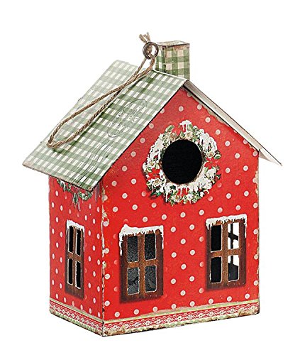 0807472570129 - CHRISTMAS TIN HOUSE DECORATION, RED, WHITE & GREEN 7-1/2 HIGH