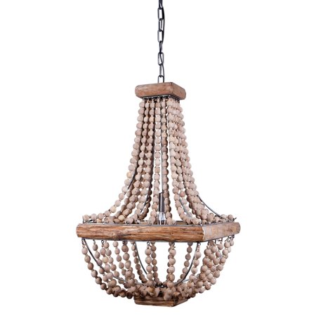 0807472629810 - CREATIVE CO-OP METAL CHANDELIER WITH WOOD BEADS, 16.5 SQUARE BY 28 HEIGHT
