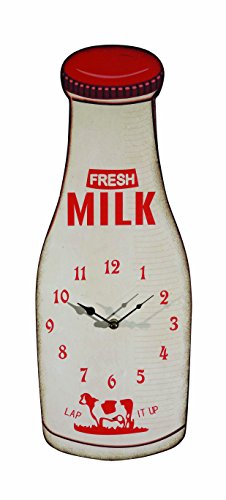 0807472770529 - CREATIVE CO-OP WOOD MILK BOTTLE WALL CLOCK, RED AND WHITE